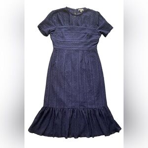NWT Chelsea28 Ruffle Trimmed Lace Midi Dress in Navy